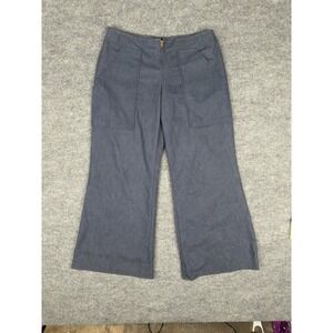 Tom Tailor Women's Blue Wide Leg Linen Blend Pants High Waist Zip Front Medium‎